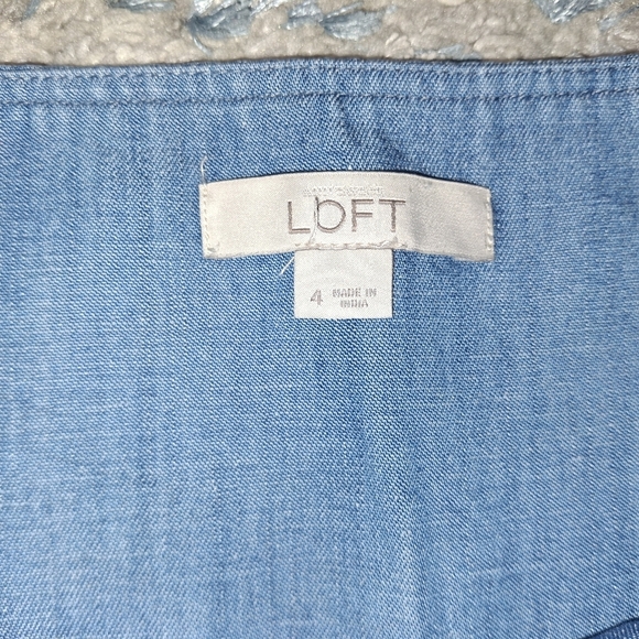 Loft Chambray Mini Skirt Blue Skater Fit Flare Pleated Flirty Linen Preppy - Picture 4 of 8